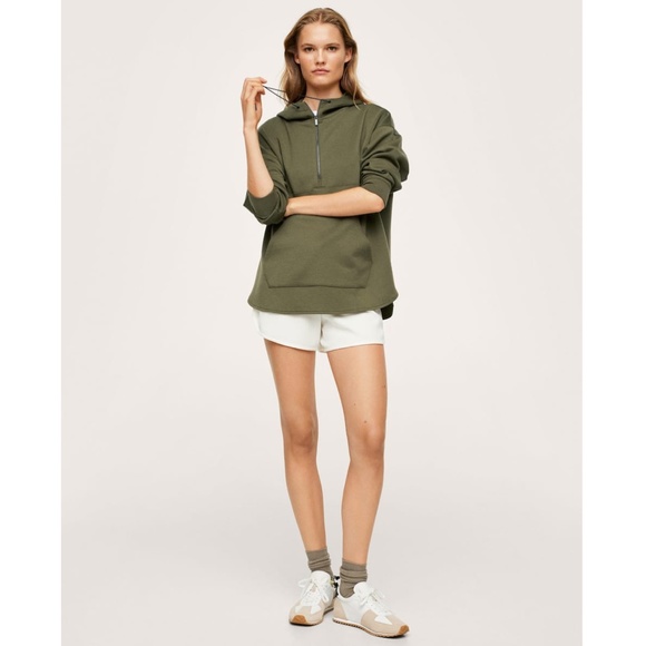 Mango Zipped Hoodie Khaki Green Size S NEW - Picture 1 of 7